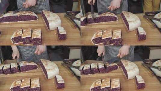 山东淄博特色美食紫米糕实拍高清在线视频素材下载