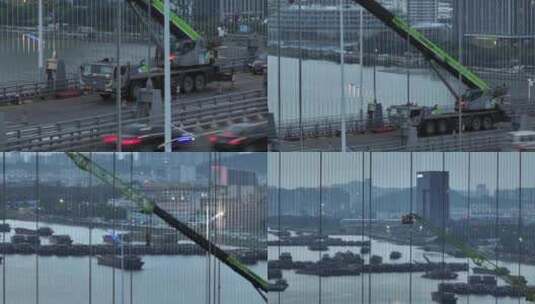 航拍桥梁高空作业高清在线视频素材下载