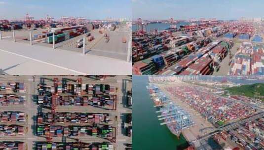 航拍-青岛港集装箱码头高清在线视频素材下载