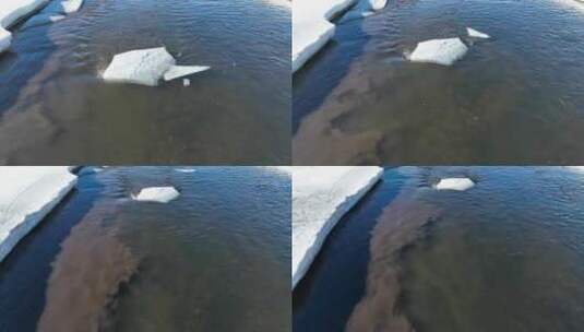 春训开河流水浮冰顺流而下高清在线视频素材下载