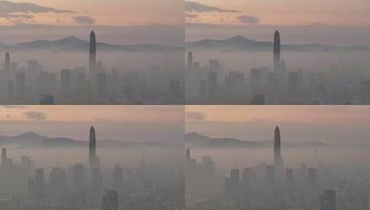 深圳福田清晨平流雾日出航拍高清在线视频素材下载