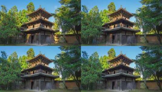 浙江景宁云中大漈时思寺传统木质古建筑延时高清在线视频素材下载