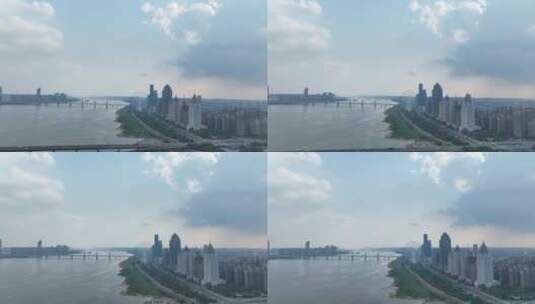 南昌市赣江两岸建筑风光航拍河流经济大桥梁高清在线视频素材下载