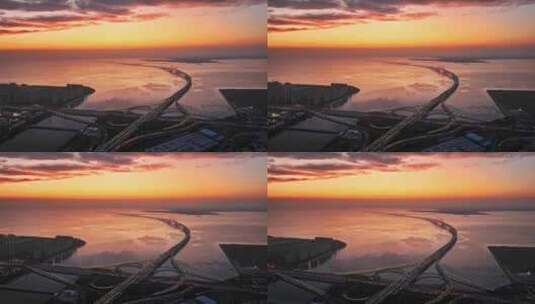 青岛胶州湾跨海大桥夜景航拍高清在线视频素材下载