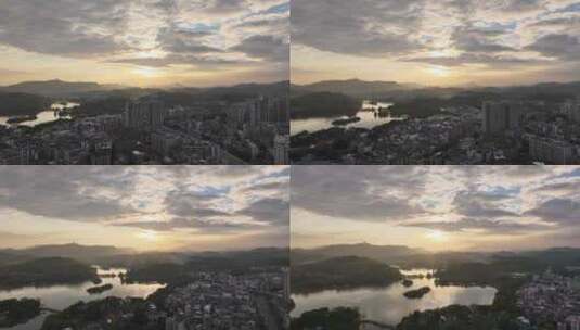 惠州惠城区傍晚夕阳航拍高清在线视频素材下载