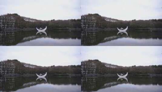 湖面上白色月亮建筑高清在线视频素材下载