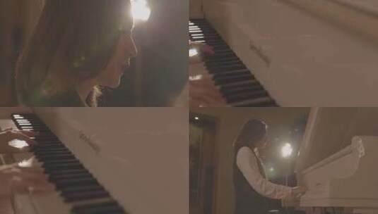 女性边唱边弹钢琴高清在线视频素材下载