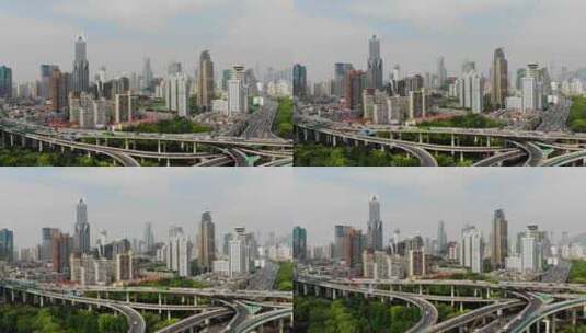 航拍上海延安路高架桥城市风光高清在线视频素材下载