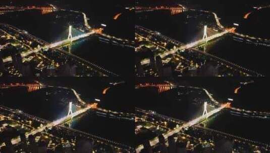 浙江丽水紫金大桥夜景航拍高清在线视频素材下载