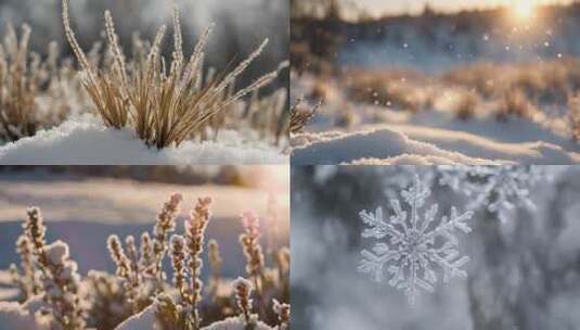 雪中植物雪景自然高清在线视频素材下载