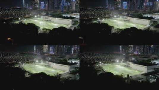 夜景航拍深圳湾体育中心足球场夜景高清在线视频素材下载
