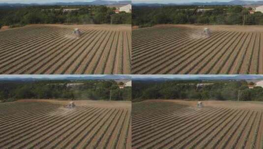 农用机械在田野中播种施肥高清在线视频素材下载