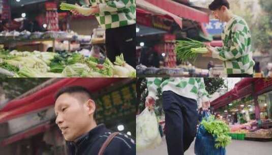 菜市场购买蔬菜高清在线视频素材下载