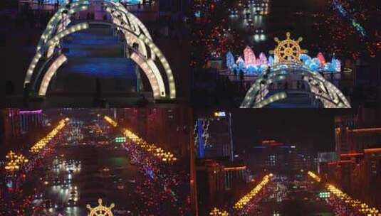 威海市人民广场2024年春节花灯高清在线视频素材下载
