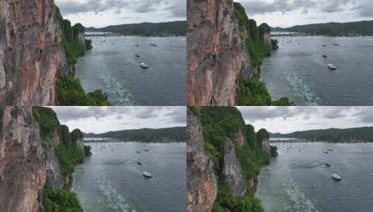 泰国皮皮岛屿海滨快艇自然风光航拍高清在线视频素材下载