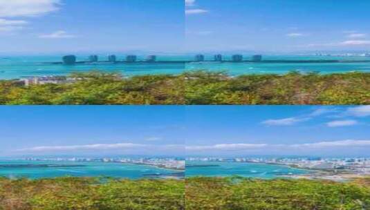 三亚凤凰岛城市高视角碧水蓝天风光延时高清在线视频素材下载