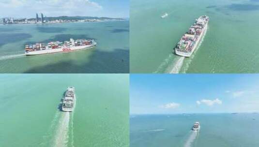 集装箱货船航拍轮船航行运输船海上丝绸之路高清在线视频素材下载