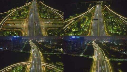 杭州萧山区市心北路立交桥高架桥夜景高清在线视频素材下载