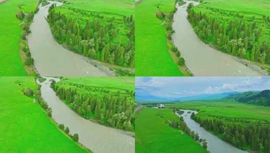 新疆唐布拉草原喀什河HDR航拍高清在线视频素材下载