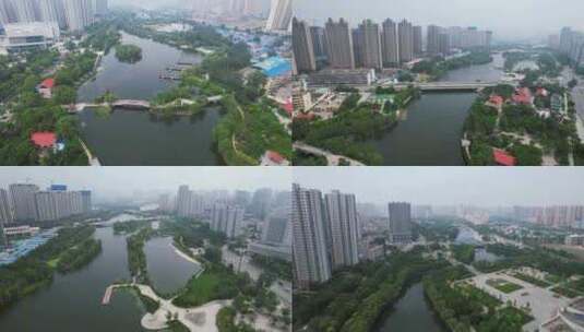 山东菏泽河滨公园植物绿化航拍高清在线视频素材下载