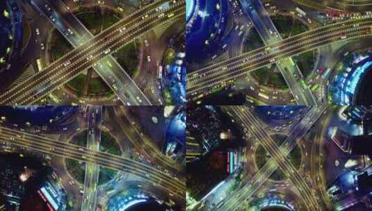 重庆红旗河沟立交桥夜景航拍高清在线视频素材下载