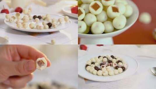 酸奶山楂球奶酪巧克力夹小零食场景主图视频高清在线视频素材下载