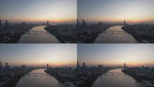 广州城市清晨日出航拍高清在线视频素材下载