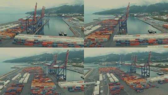 港口，起重机，海，集装箱高清在线视频素材下载