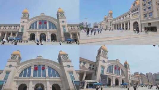 武汉市汉口火车站动车站高铁站候车大楼广场高清在线视频素材下载