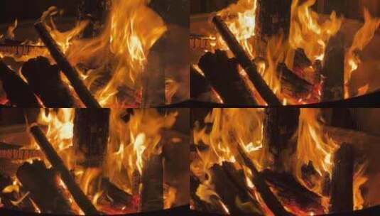 夜晚草原篝火在燃烧高清在线视频素材下载