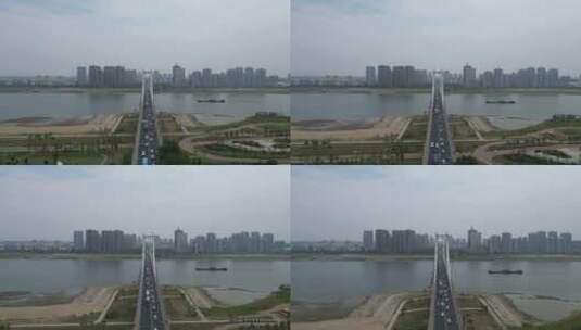 安徽蚌埠解放路淮河大桥航拍高清在线视频素材下载