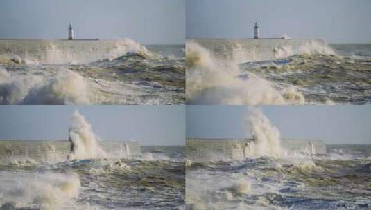 海浪，海，碰撞，灯塔高清在线视频素材下载