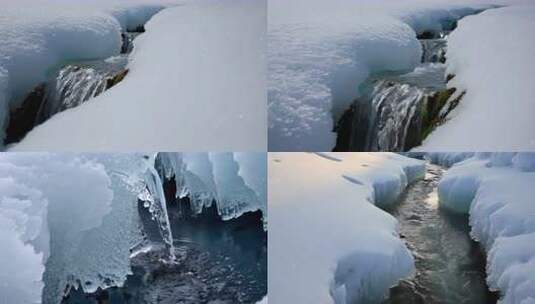 雪地溪流冰雪融化高清在线视频素材下载