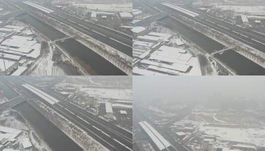 航拍雪景公路高清在线视频素材下载