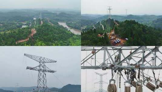 航拍特高压电力建设4K高清在线视频素材下载