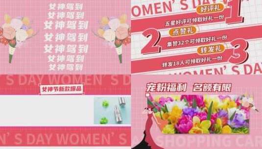 粉色清新时尚38女神节妇女节促销快闪高清AE视频素材下载