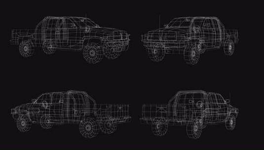 低多边形3D汽车皮卡线框高清在线视频素材下载