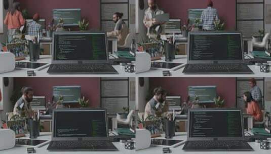 IT公司运行计算机代码行的笔记本电脑延时高清在线视频素材下载