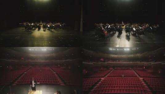 武汉琴台音乐厅室内航拍乐队出场高清在线视频素材下载