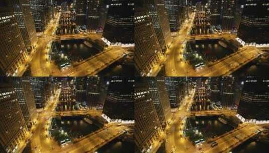 夜晚芝加哥道路交通高清在线视频素材下载