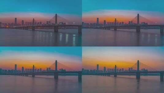 湖南长沙湘江银盆岭大桥日出延时摄影高清在线视频素材下载