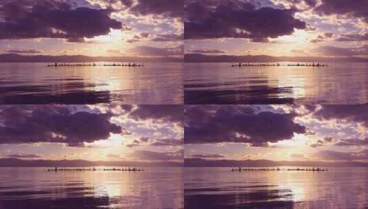 湖边美丽的日落高清在线视频素材下载