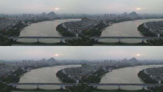 航拍广西柳州城市日落高清在线视频素材下载
