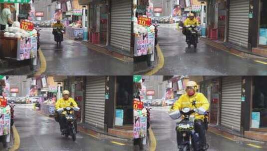 下雨天送外卖骑手高清在线视频素材下载
