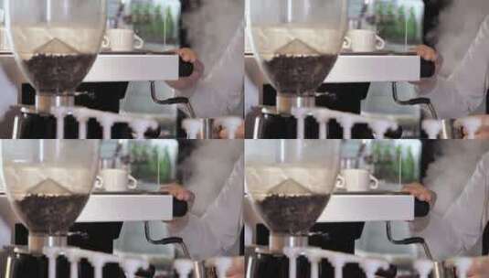 在一杯咖啡壶里端上一杯浓缩咖啡高清在线视频素材下载