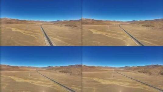 西藏高原蓝天雪山公路航拍高清在线视频素材下载