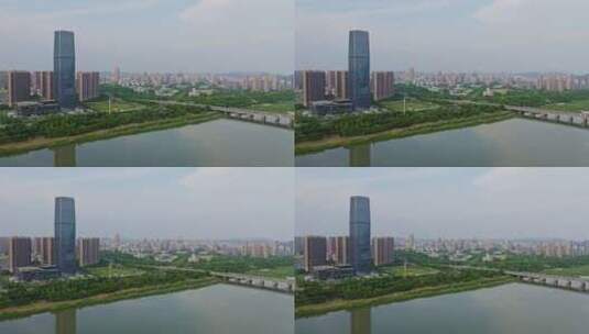 航拍上虞百官广场,曹娥江,三环桥高清在线视频素材下载