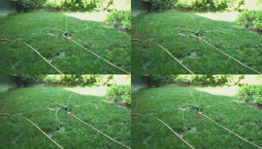 草坪草地灌溉花洒喷水高清在线视频素材下载