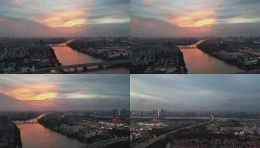 广州珠江日落晚霞航拍空镜素材高清在线视频素材下载
