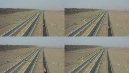 甘肃柳格高速公路沙漠戈壁沙尘暴自然景观高清在线视频素材下载